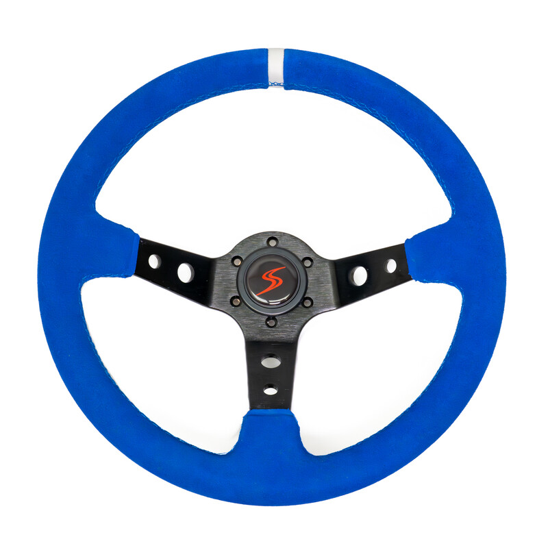 DriftShop Steering Wheel (90 mm Dish), Blue Suede, Black Spokes